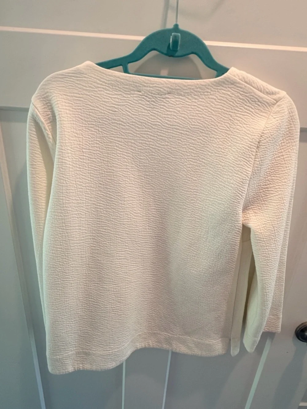 J.Crew Textured Cream Top Velvet Bow Detail Blouse Medium Elegant Chic